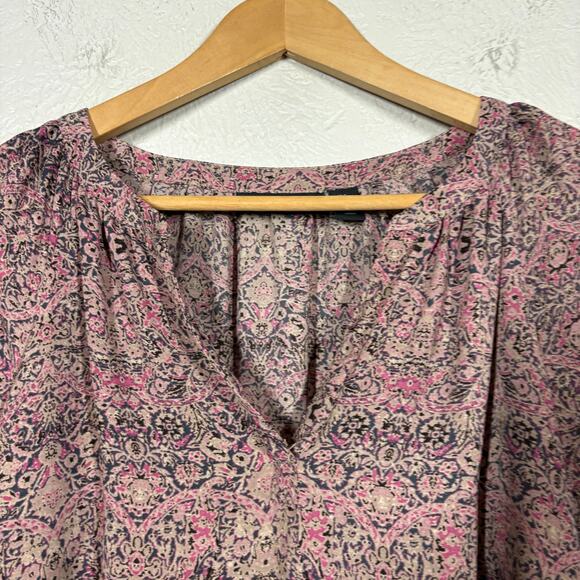 Cynthia Rowley Y2K Paisley Print Tunic Pink Blush Casual 3/4 Sleeve - S - Picture 3 of 6